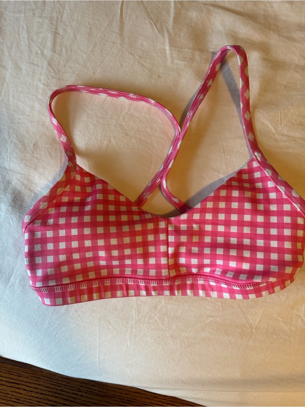 Fleo Pink and White Gingham Sports Bra